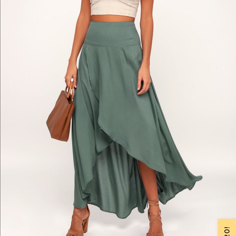 Ambrosio Dark Sage Green High-Low Maxi Skirt
